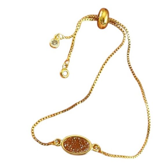 HANDMADE Natural Stone Druzy 18K GP Adjustable Bracelet Gift Christmas Birthday - Picture 2 of 3